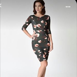 Unique Vintage 1960s Hunter Green Floral Mod Wiggle Dress Size XL NWT